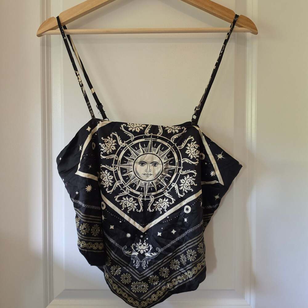 Forever 21 XL Celestial Sun Scarf Print Cami Top Whimsigoth Boho NWT Black